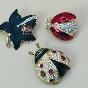 Three Vintage Ladybug Brooches / Pins. One Signed Roman